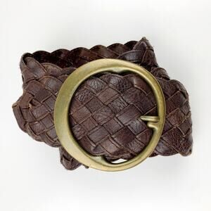 Banana Republic Woven Brown Leather Belt Brass Buckle Women's S